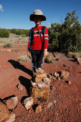 Standing at the cairned junction with the Cave of the Domes route