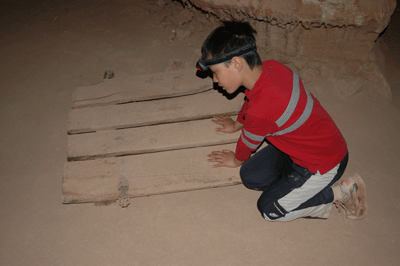 Checking out an old door in the entrance chamber