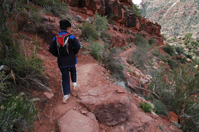 Beginning the hike back to the rim