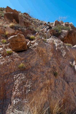 Rob negotiates a bypass down climb in Sixtymile Canyon