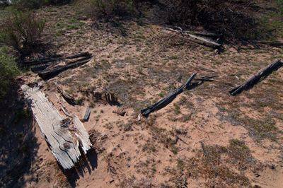 Remains of an old miners' cabin at Basalt Canyon delta