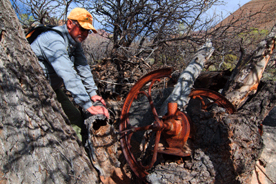 Dennis checks out the old coffee mill