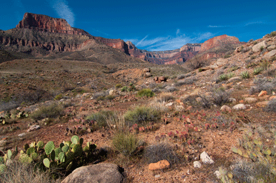 Looking southwest across Chuar Valley toward an unnamed butte (on the left) and Chiavria Point in the upper right corner