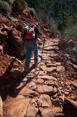 Hiking the rip-rap along Grandview trail